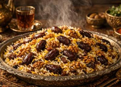 طرز تهیه خرما پلو جنوبی خوشمزه با خرما و گردو