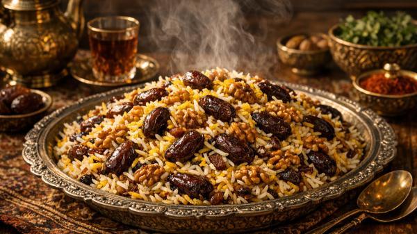 طرز تهیه خرما پلو جنوبی خوشمزه با خرما و گردو